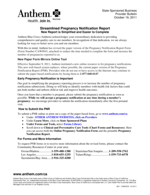 Pregnancy Notification Report Form CAW0943