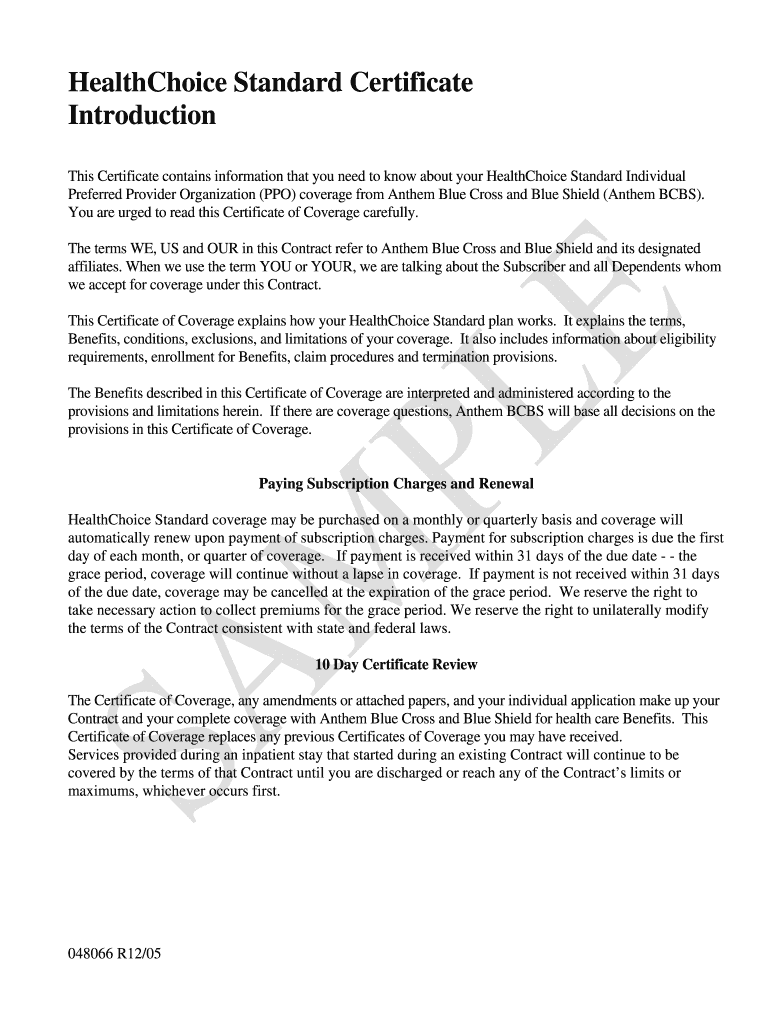 HealthChoice Standard bCertificateb Introduction - Anthem Preview on Page 1