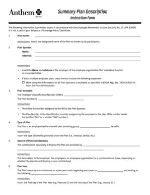 Anthem Blue Cross Summary Plan Description Form