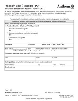 Freedom Blue Regional PPO Enrollment Form
