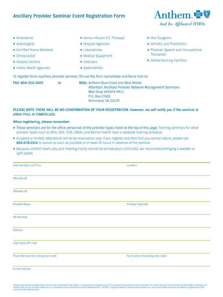 Ancillary Provider Seminar Event Registration Form Preview on Page 1