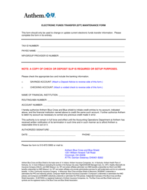 Electronic Funds Transfer Maintenance Form