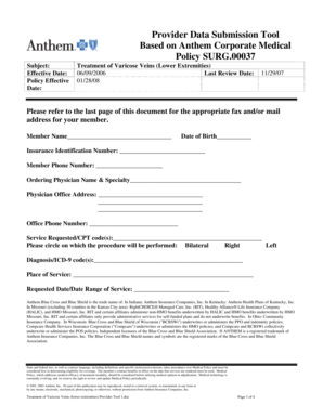 Anthem Varicose Veins Treatment Form
