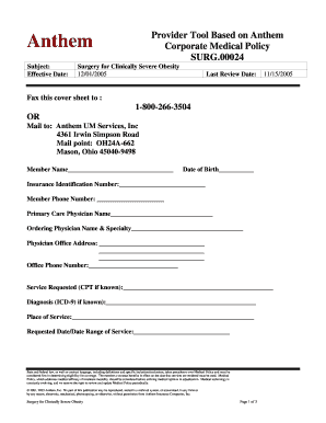 Anthem Surgery for Clinically Severe Obesity Form