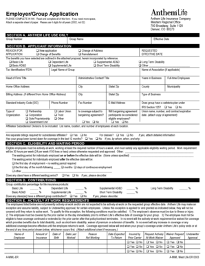 Anthem Life Insurance Employer Application