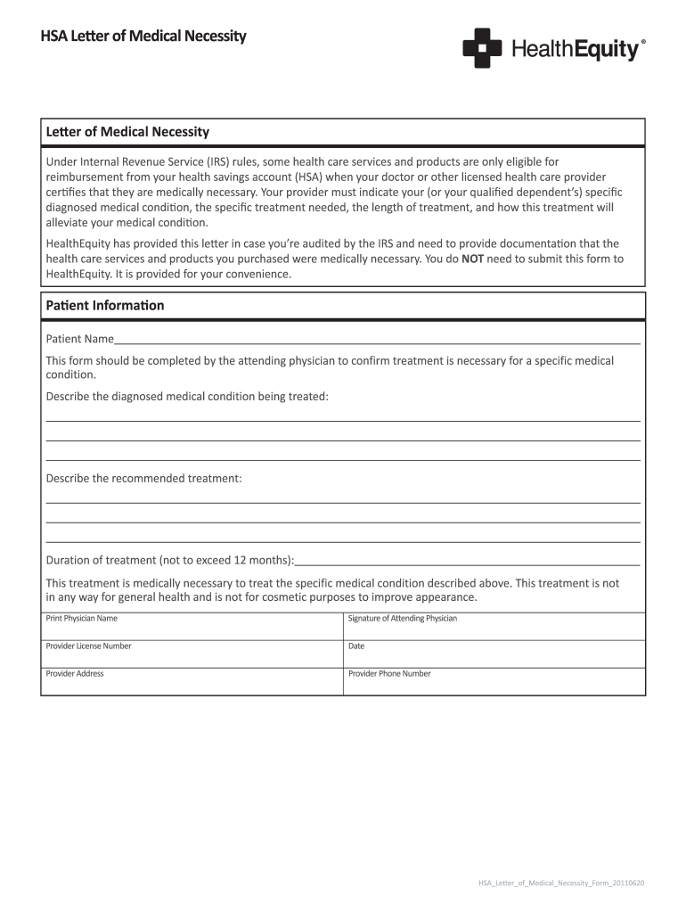 HealthEquity HSA Letter Of Medical Necessity Fill And Sign Printable 