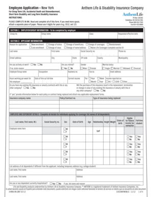 New York Employee Application for Life and Disability Insurance