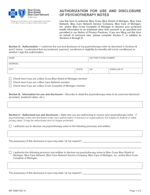 Authorization for Use and Disclosure of Psychotherapy Notes