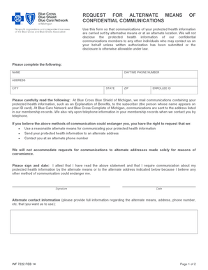Request for Alternate Means of Confidential Communications