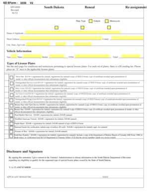 South Dakota Military License Plate Application