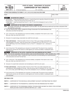 Hawaii N-323 Tax Credit Carryover Form
