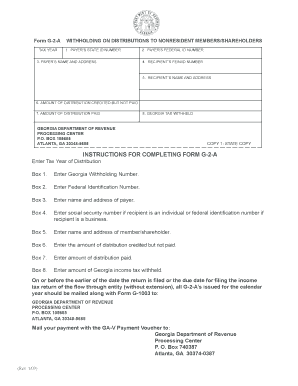 Georgia Form G-2-A Withholding on Distributions