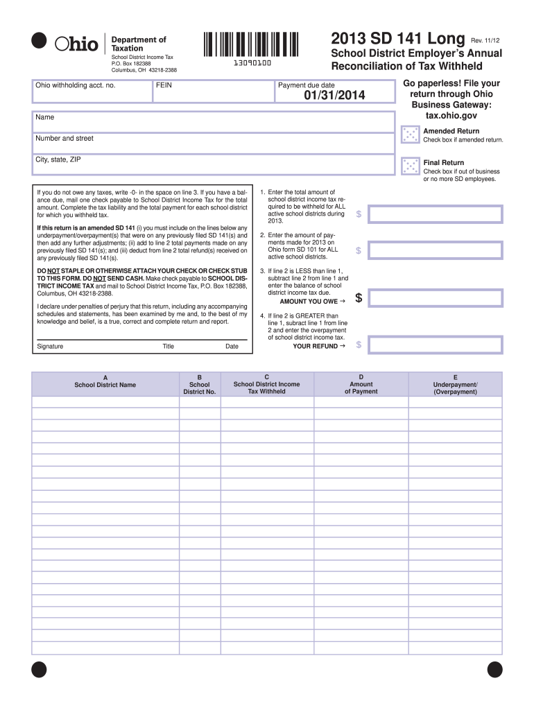 2017 ohip tax form sd 141 Preview on Page 1