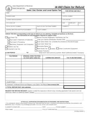Iowa IA 843 Claim for Refund