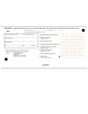 New Jersey Corporation Business Tax Tentative Return