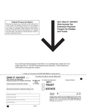 Ohio IT 1041EXT Tax Extension Payment Coupon