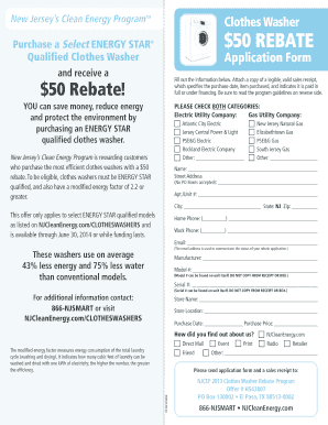 New Jersey Clothes Washer Rebate Application