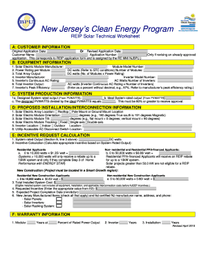 New Jersey REIP Solar Technical Worksheet