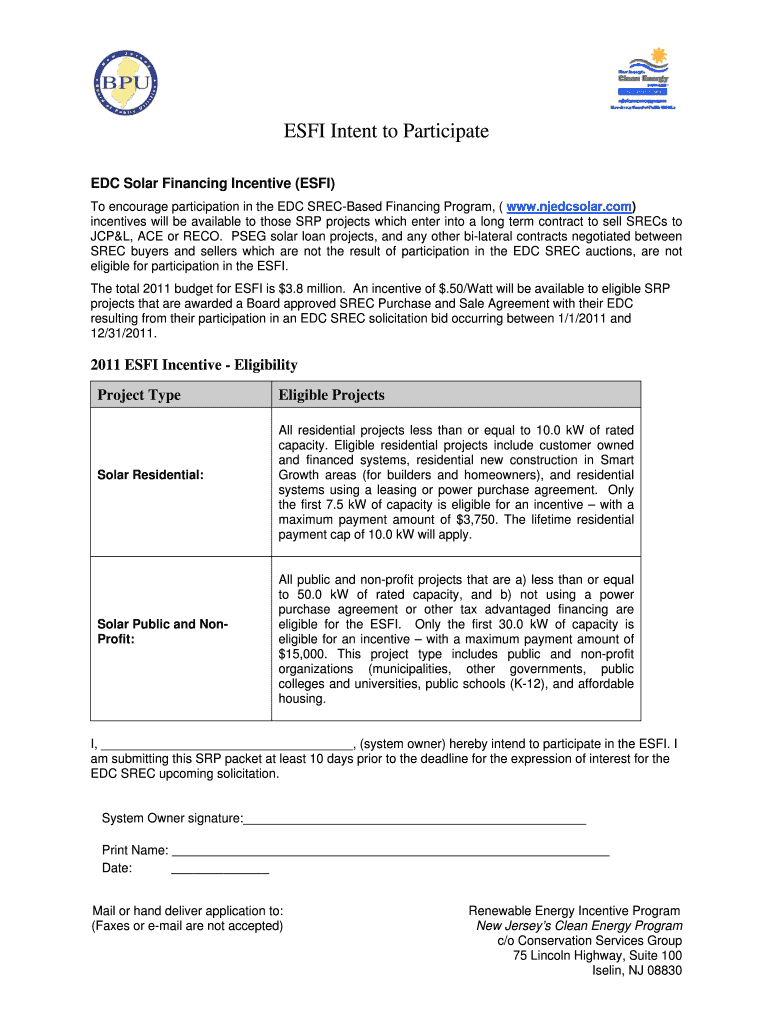 ESFI Intent to Participate Preview on Page 1