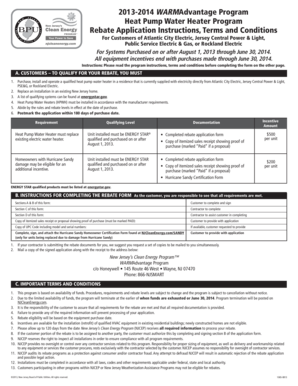 2013-2014 WARMAdvantage Heat Pump Water Heater Rebate Application