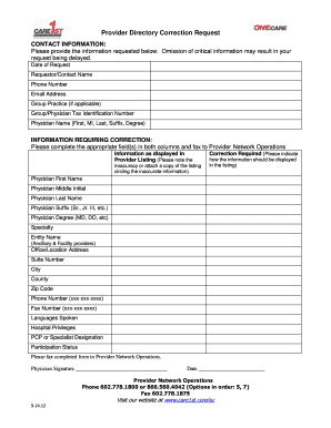 Provider Directory Correction Request Form