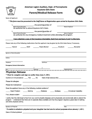 Physician Release Parent/Medical Release Form - PA Legion ...