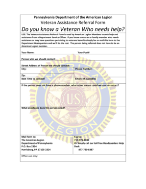 Pennsylvania Veteran Assistance Referral Form