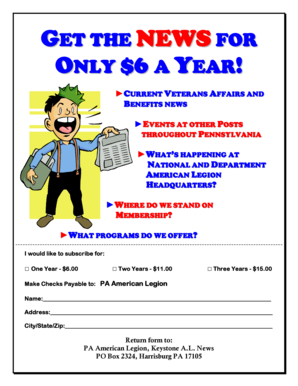 PA American Legion Subscription Form