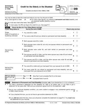 Schedule R Form 1040A Credit for the Elderly or Disabled