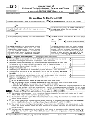 Form 2210 Estimated Tax by Individuals, Estates, and Trusts
