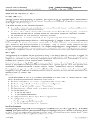 Group Life Portability Insurance Application