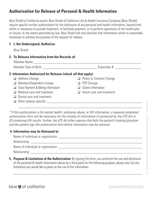 Authorization for Release of Personal & Health Information