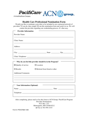 Health Care Professional Nomination Form