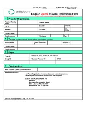 Emdeon Claims Provider Information Form
