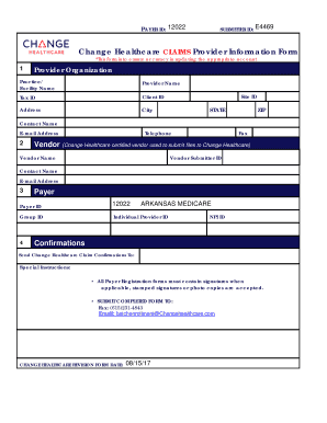 Change Healthcare Claims Provider Information Form