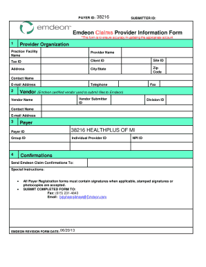 Emdeon Claims Provider Information Form