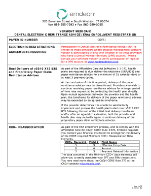 Vermont Medicaid Dental Electronic Remittance Advice Enrollment Form