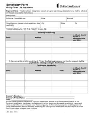 Group Term Life Insurance Beneficiary Form