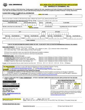 USA Swimming 2013 Non-Athlete Registration Application