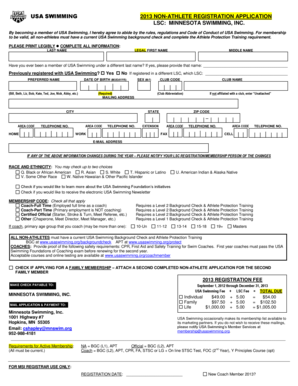 USA Swimming Non-Athlete Registration Application