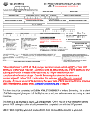 USA Swimming 2014 Athlete Registration Application
