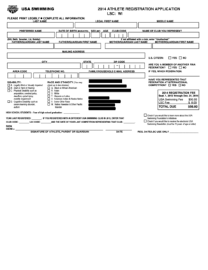 USA Swimming 2014 Athlete Registration Application