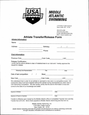 Athlete Transfer Release Form