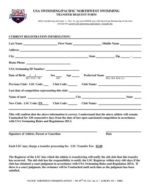 USA Swimming Transfer Request Form