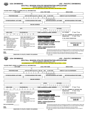 2010 Fall Season Athlete Registration Application