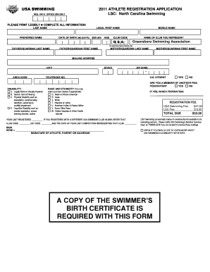 2011 USA Swimming Athlete Registration Application