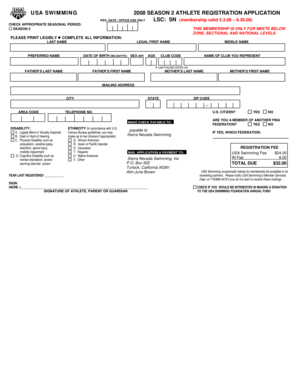 USA Swimming 2008 Season 2 Athlete Registration Application