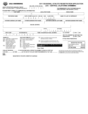 USA Swimming 2011 Seasonal Athlete Registration Application