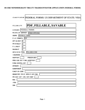 DS 156E NONIMMIGRANT TREATY TRADER INVESTOR APPLICATION FEDERAL FORMS FEDERAL FORMS US DEPARTMENT OF STATE VISA