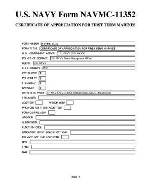 Certificate of appreciation for parents - navmc 11352